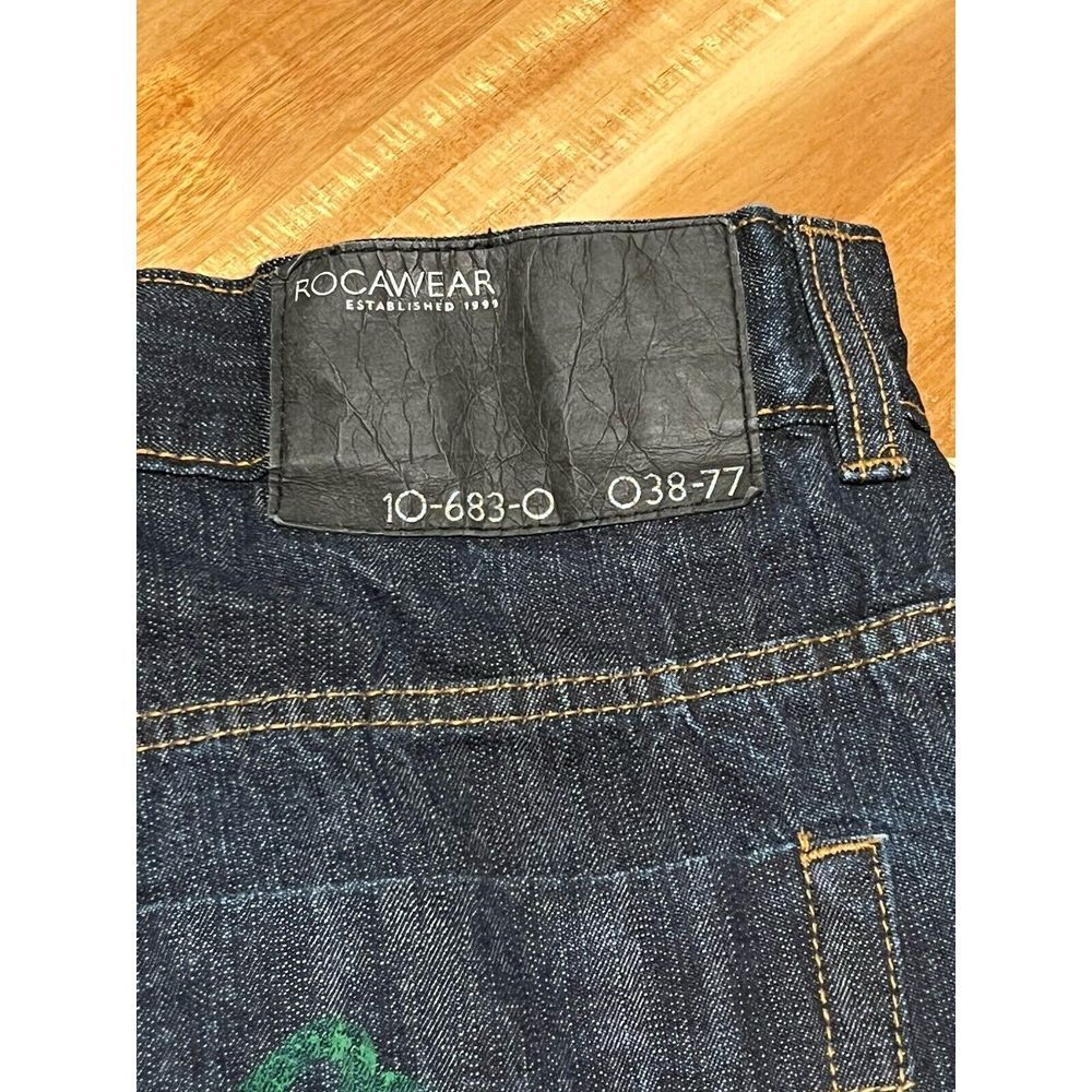Vintage Rocawear Jeans Mens 38 Dark Denim Pants Baggy Fit Embroidered Pockets - Picture 7 of 8